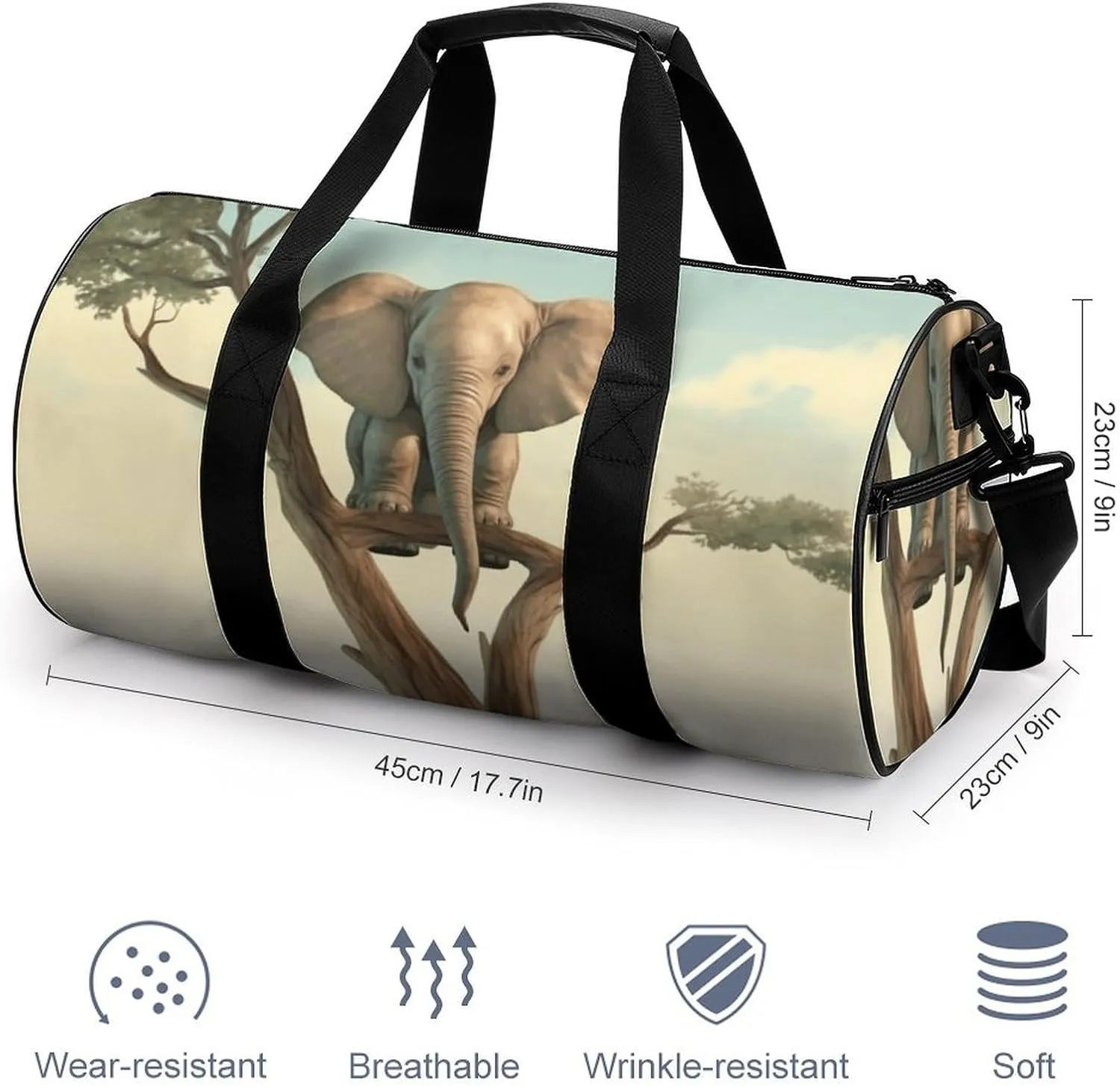 Duffel Bag for Men Women Gym Bag Little Elephant on Tree Travel Duffel Bag Waterproof Overnight Bag for Sports Workout