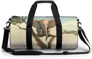 Duffel Bag for Men Women Gym Bag Little Elephant on Tree Travel Duffel Bag Waterproof Overnight Bag for Sports Workout