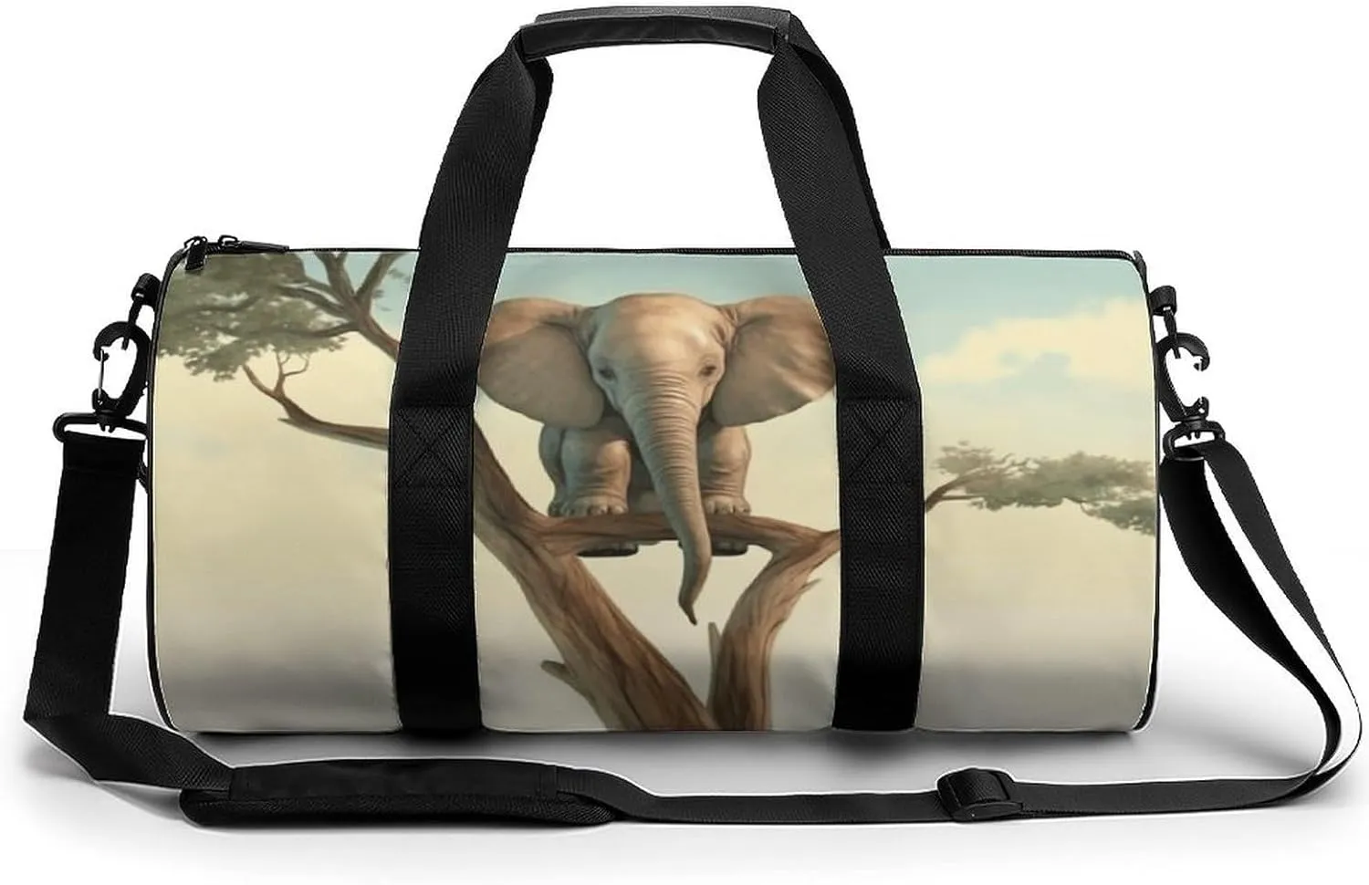 Duffel Bag for Men Women Gym Bag Little Elephant on Tree Travel Duffel Bag Waterproof Overnight Bag for Sports Workout