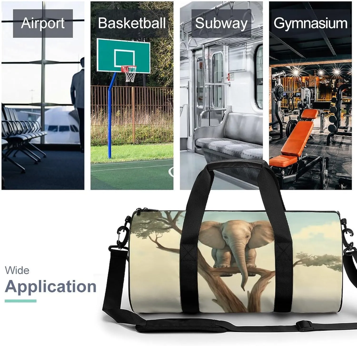 Duffel Bag for Men Women Gym Bag Little Elephant on Tree Travel Duffel Bag Waterproof Overnight Bag for Sports Workout