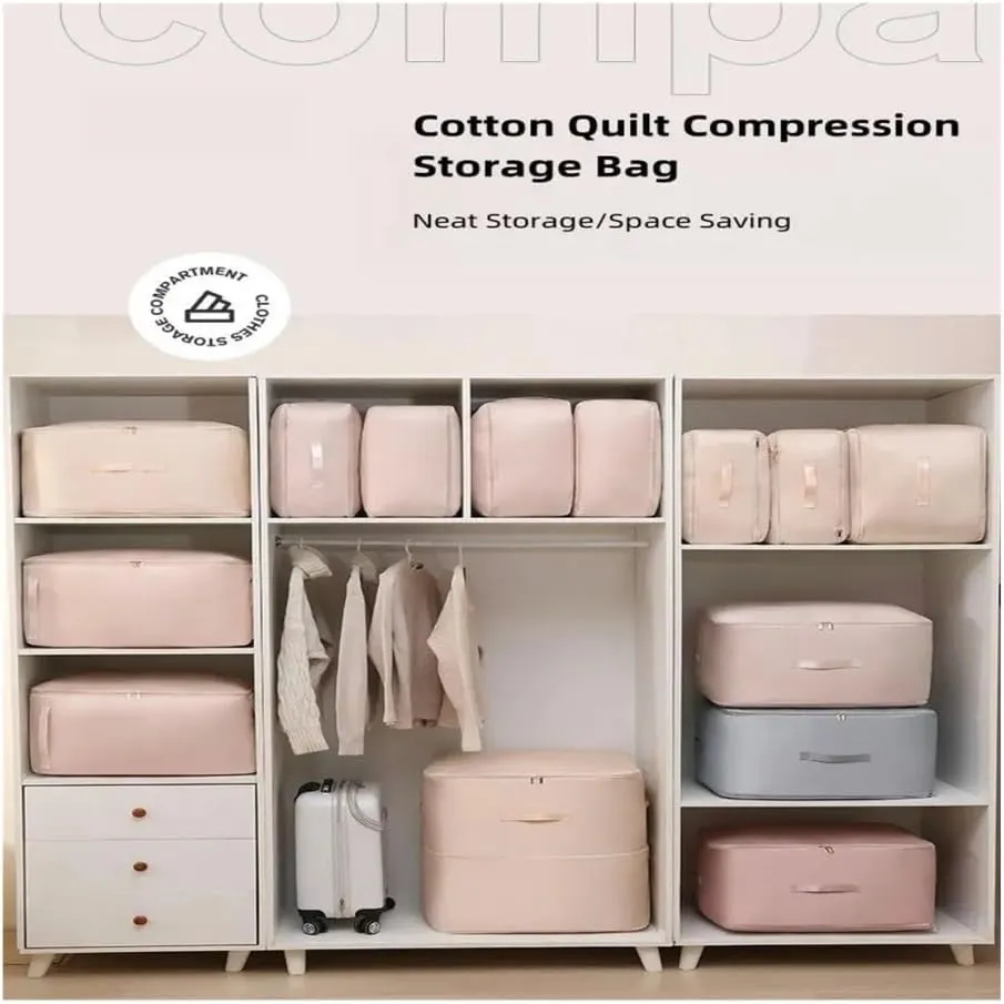 Dustproof And Moisture-Proof Compression Storage Bag Quilt Compression Organizer Bag Large Capacity Clothes Luggage Moving Bag(Pink,L)