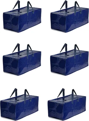 Earthwise Storage Bags Extra Large Heavy Duty Reusable Moving Totes w/Zipper closure Backpack Carrying Handles - Compatible with IKEA Frakta Hand Carts Boxes Bin (Pack of 6)