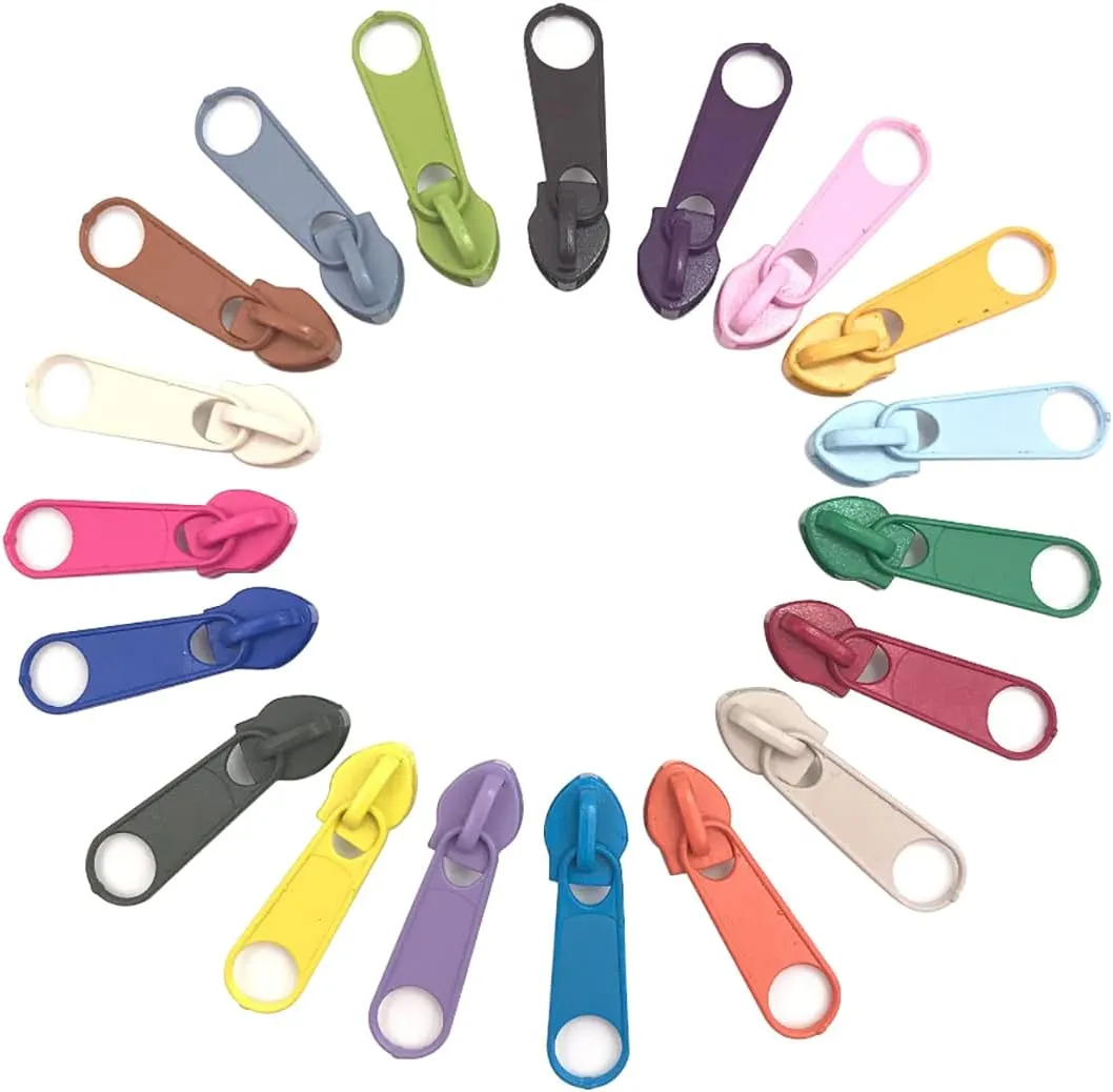 ECYC Ltd 50 Pieces #5 Zipper Sliders for Nylon Coil Zipper Repair, Metal Zipper Pull Replacement Slider Zipper Head for Sewing Tailor DIY Crafts Clothes Backpack Purses Bags Luggage, Mix Color