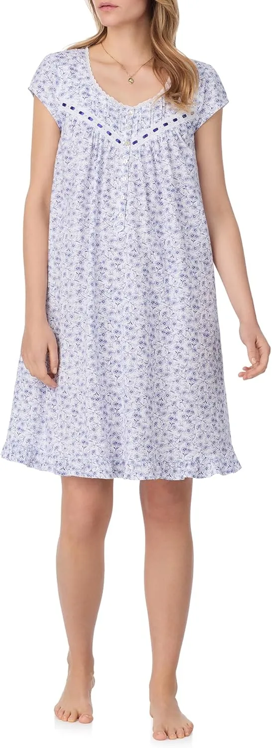 Eileen West Nightgowns for Women - Soft Cotton Jersey Cap Sleeve 38" Short Night Gown