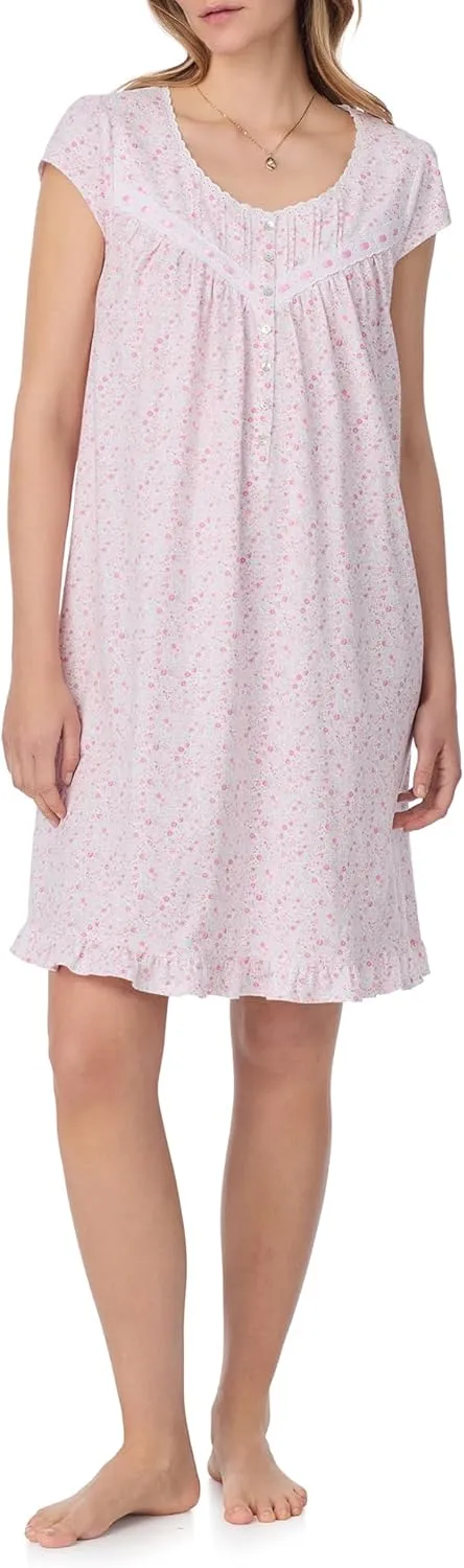 Eileen West Nightgowns for Women - Soft Cotton Jersey Cap Sleeve 38" Short Night Gown