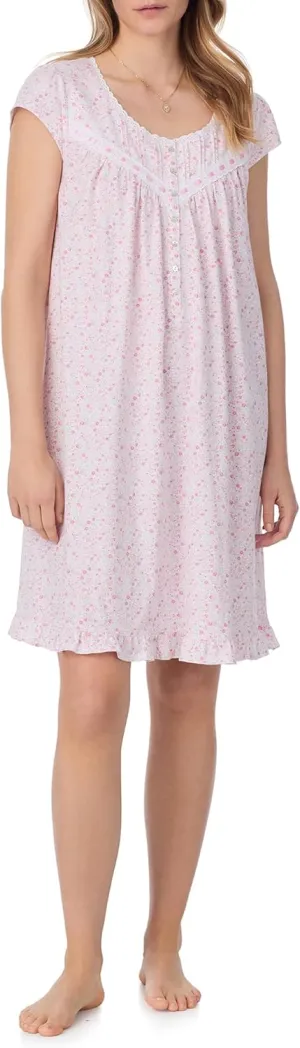 Eileen West Nightgowns for Women - Soft Cotton Jersey Cap Sleeve 38" Short Night Gown