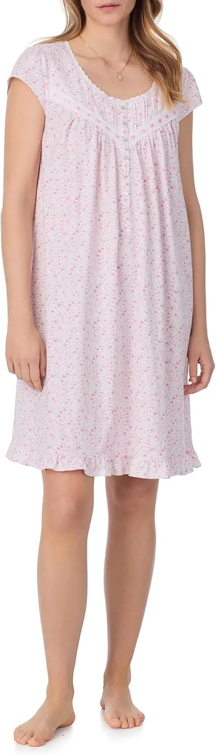 Eileen West Nightgowns for Women - Soft Cotton Jersey Cap Sleeve 38" Short Night Gown