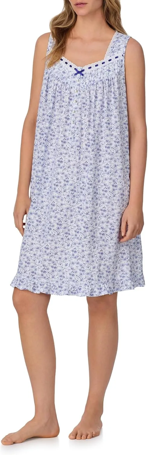 Eileen West Nightgowns for Women - Soft Cotton Jersey Sleeveless 38" Short Night Gown