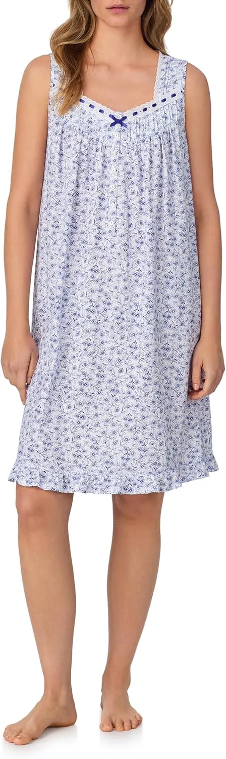 Eileen West Nightgowns for Women - Soft Cotton Jersey Sleeveless 38" Short Night Gown