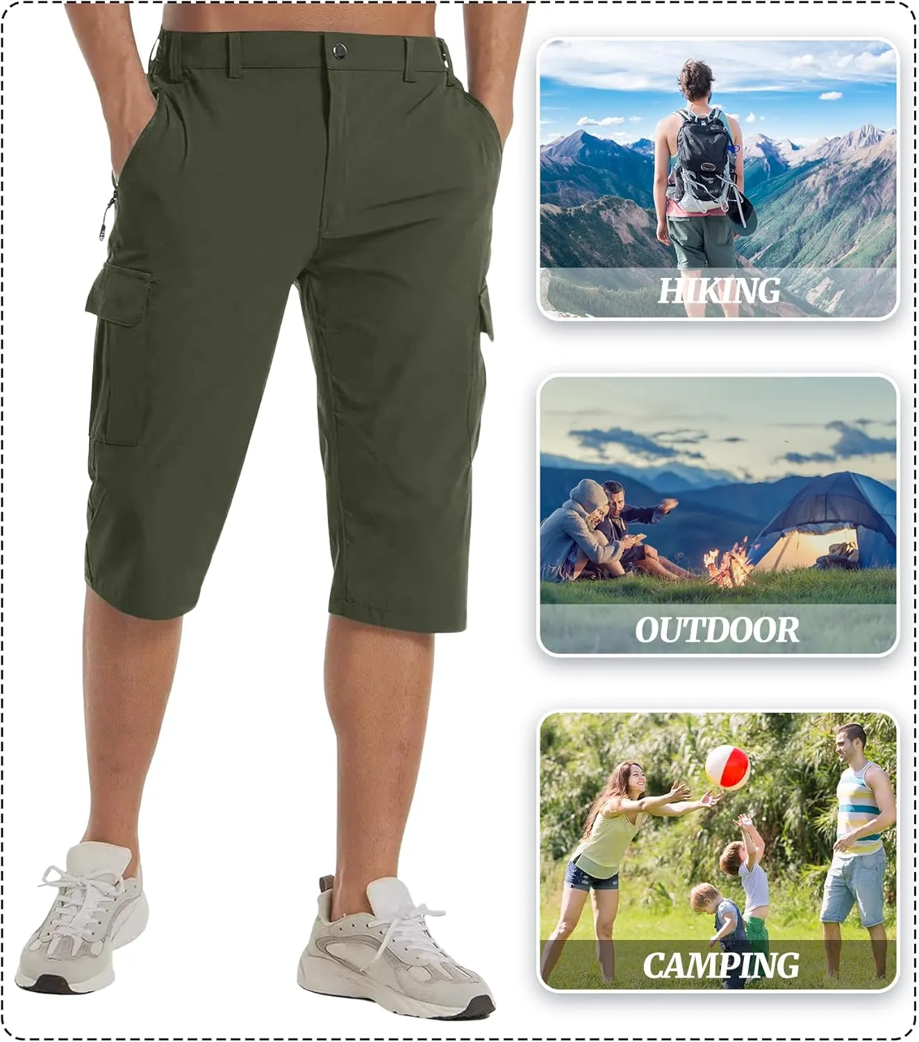 EKLENTSON Men's Workout Shorts Quick Dry Gym Hiking Shorts Zipper Pockets Lightweight Athletic 3/4 Capri Pants for Men
