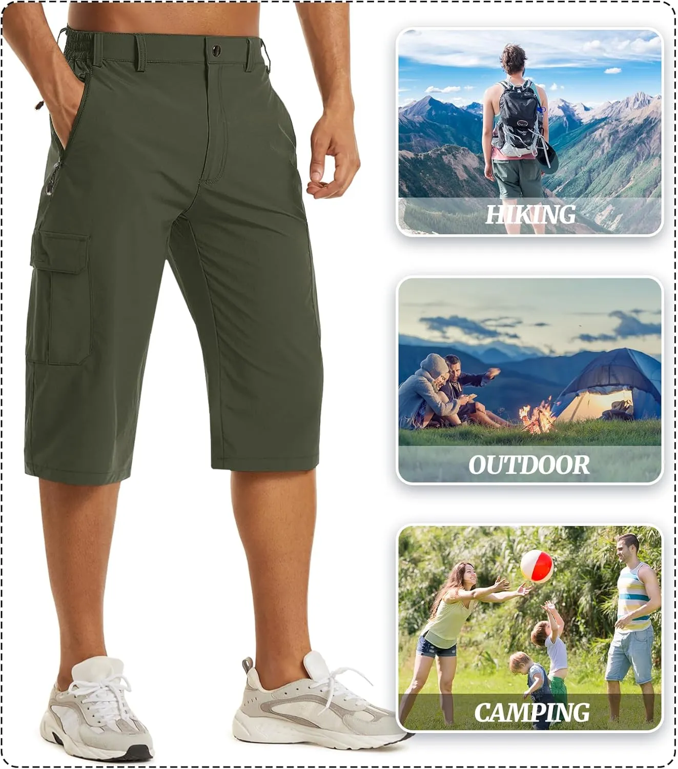 EKLENTSON Men's Workout Shorts Quick Dry Gym Hiking Shorts Zipper Pockets Lightweight Athletic 3/4 Capri Pants for Men