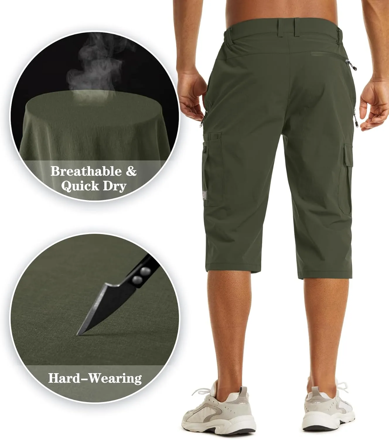 EKLENTSON Men's Workout Shorts Quick Dry Gym Hiking Shorts Zipper Pockets Lightweight Athletic 3/4 Capri Pants for Men