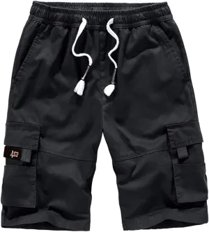 ELETOP Men's Cargo Shorts Elastic Waistband Drawstring Big and Tall Cotton Summer Casual Work Shorts