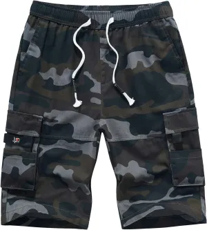 ELETOP Men's Cargo Shorts Elastic Waistband Drawstring Big and Tall Cotton Summer Casual Work Shorts