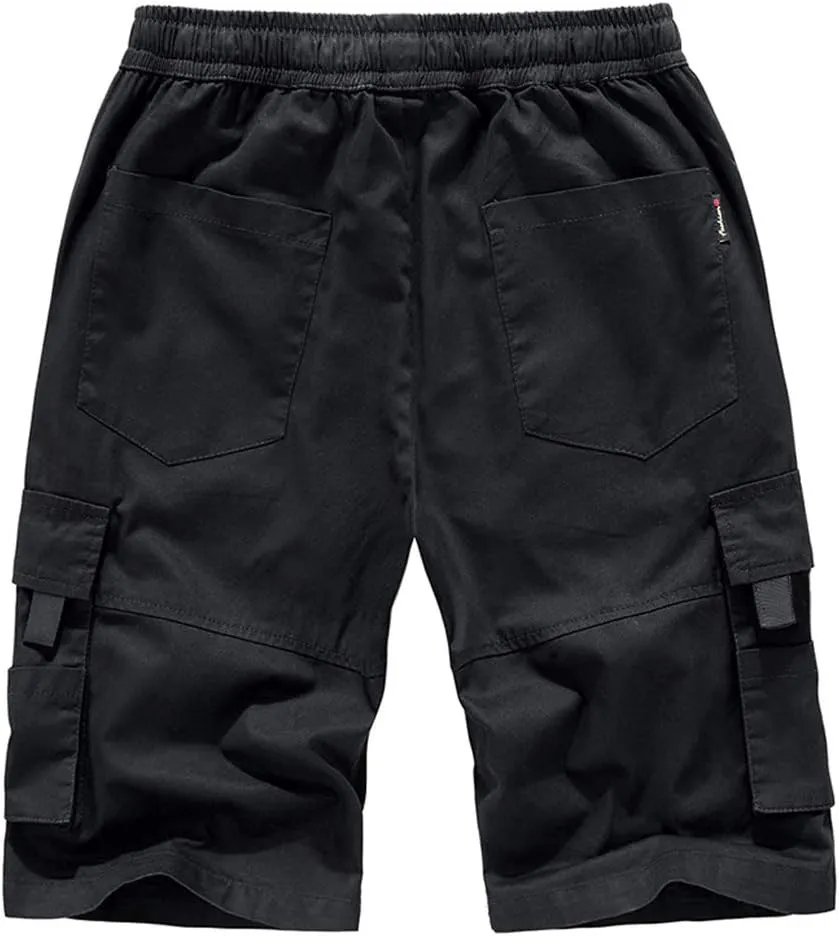 ELETOP Men's Cargo Shorts Elastic Waistband Drawstring Big and Tall Cotton Summer Casual Work Shorts