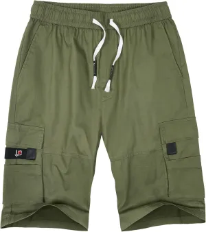 ELETOP Men's Cargo Shorts Elastic Waistband Drawstring Big and Tall Cotton Summer Casual Work Shorts