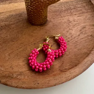 Eloisa Mini Beaded Hoops | Magenta