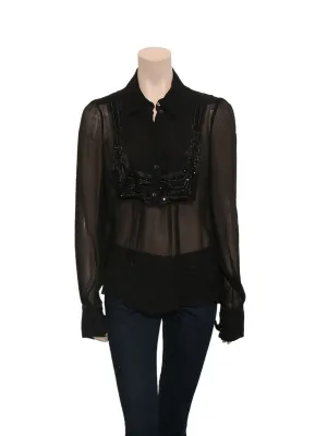 Embellished Sheer Silk Blouse