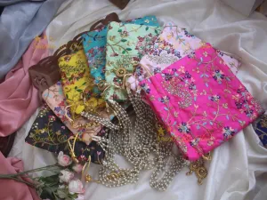 Embroidered 8.5" Square Potli Bags for Wedding Gifts
