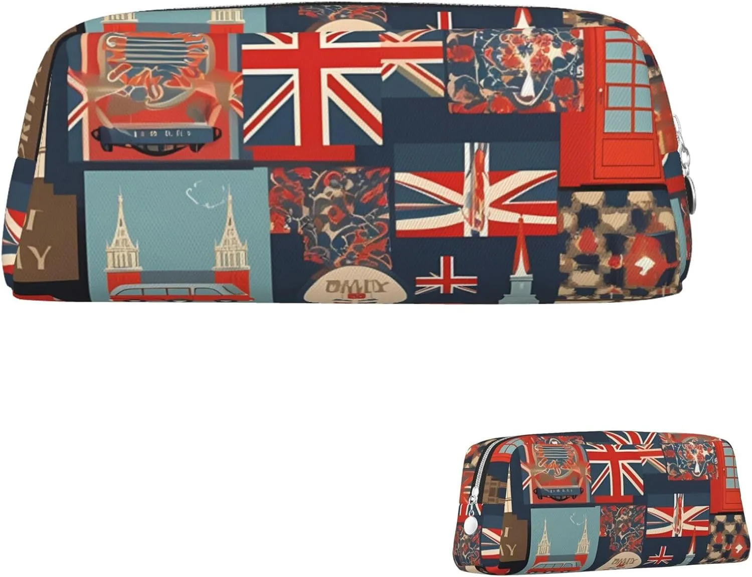 England Symbols Makeup Bag Travel Toiletry Bag Big Pencil Bag for Women Men Leather Zipper Coin Pouch Purse