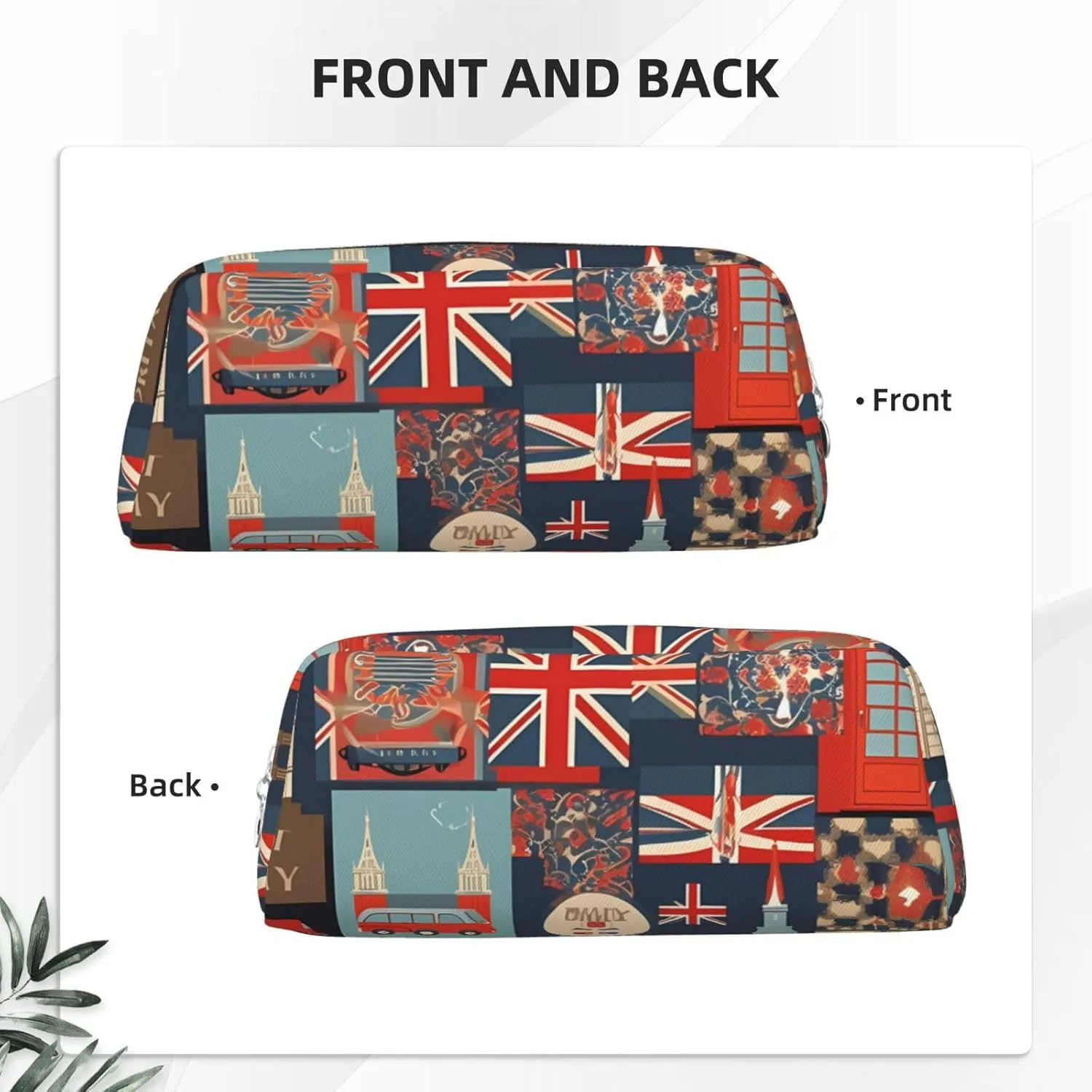 England Symbols Makeup Bag Travel Toiletry Bag Big Pencil Bag for Women Men Leather Zipper Coin Pouch Purse