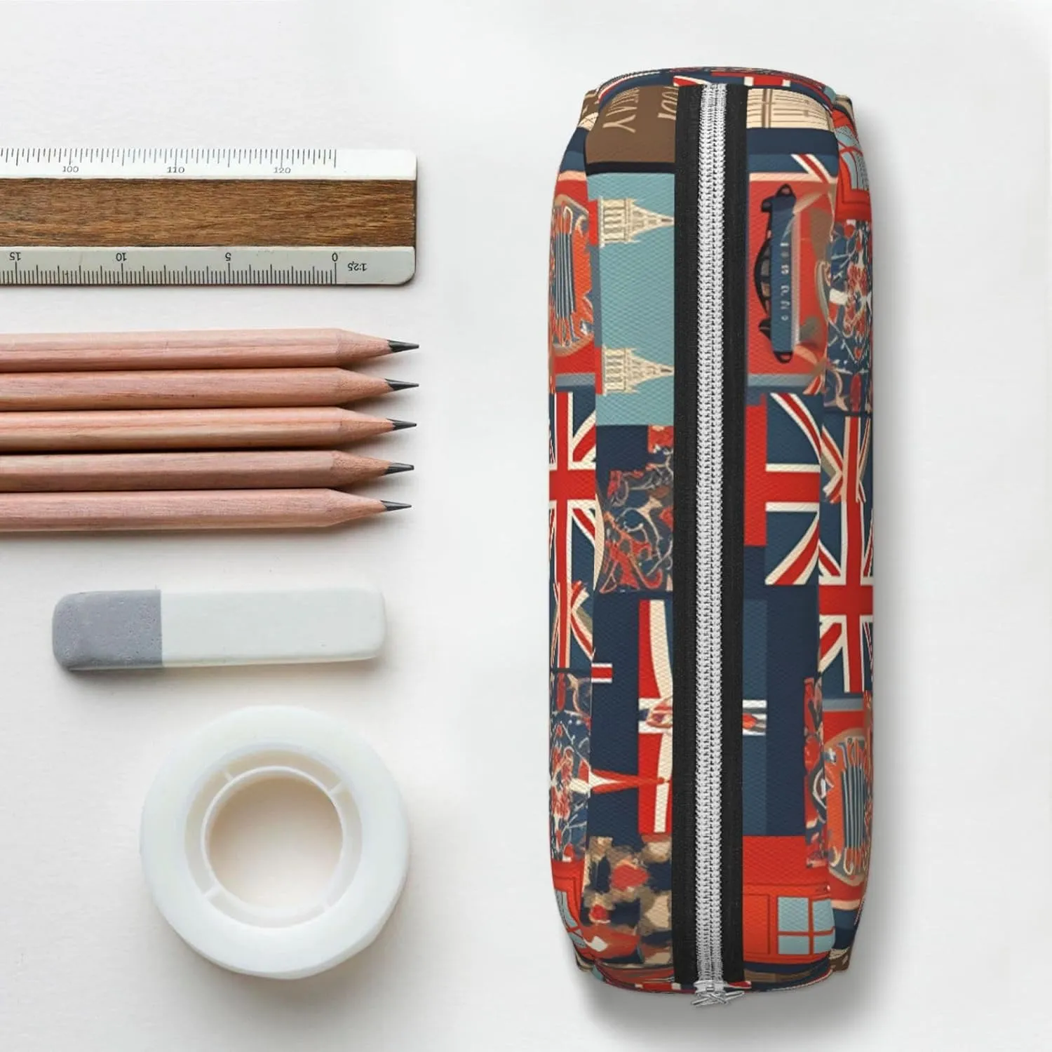 England Symbols Makeup Bag Travel Toiletry Bag Big Pencil Bag for Women Men Leather Zipper Coin Pouch Purse