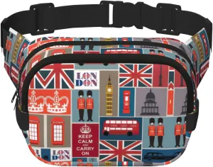 England Symbols Print Men and Women Square Double Layer Waist Bag Workout Crossbody Travel Waist Bag