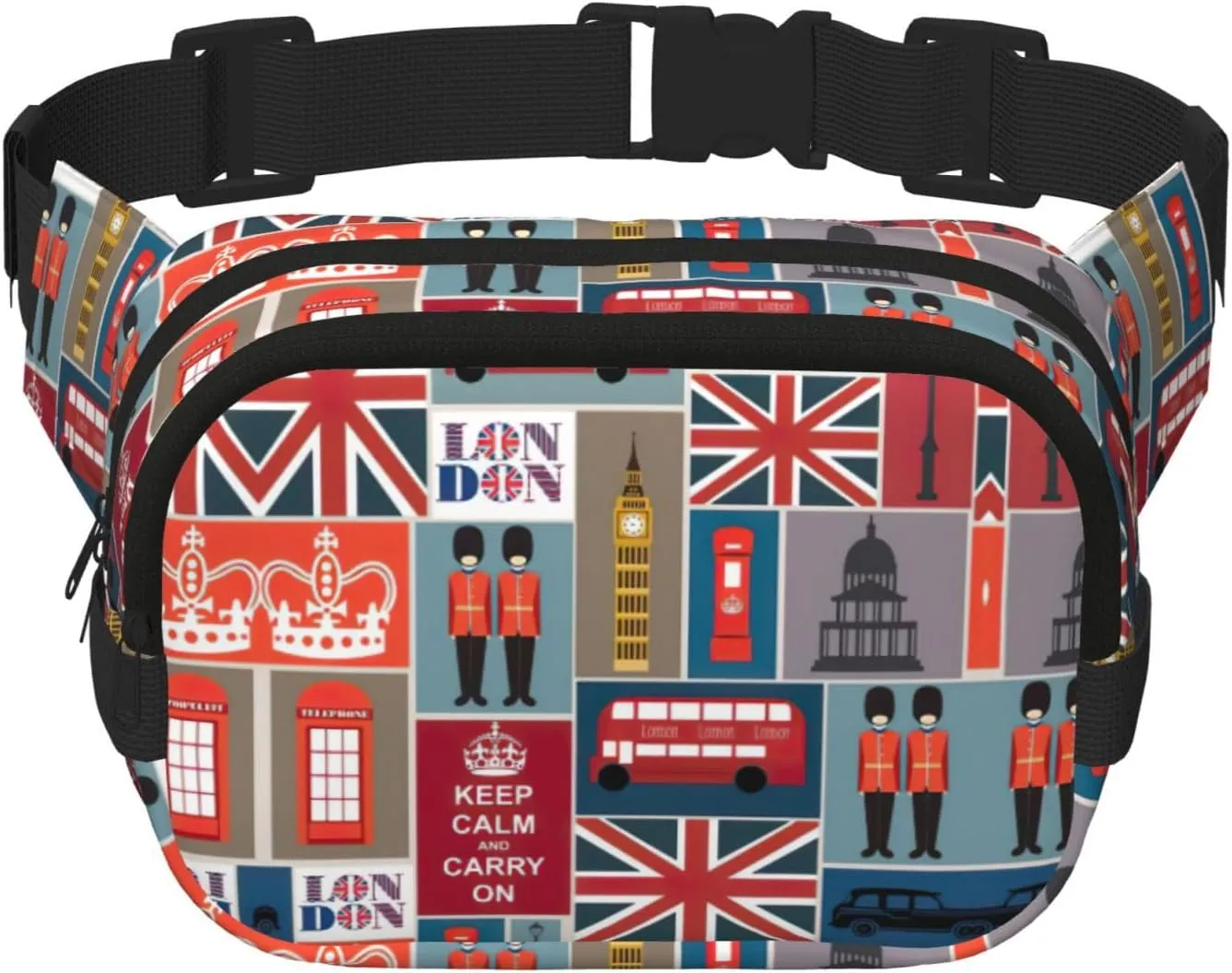 England Symbols Print Men and Women Square Double Layer Waist Bag Workout Crossbody Travel Waist Bag