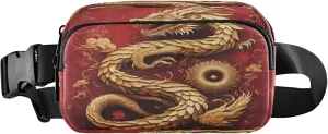 Exnundod Fanny Packs for Women & Men Chinese Gold Dragon, Waist Pack Mythological Animal Crossbody Bags Belt Adjustable Strap for Running Hiking Workout
