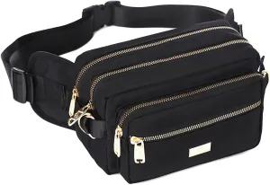 Extra Large Fashion Fanny Pack for Men Women, Waist Bag for Waterproof Hiking Running Biking Gym Outdoor Sports Travel Belt Bag (Black)