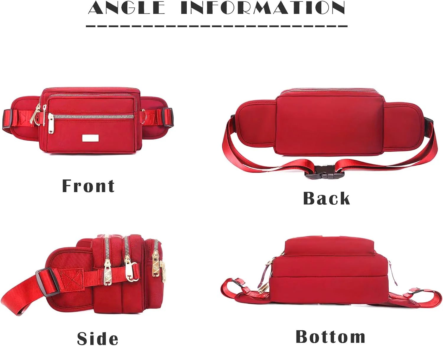 Extra Large Fashion Fanny Pack for Men Women, Waist Bag for Waterproof Hiking Running Biking Gym Outdoor Sports Travel Belt Bag (Red)