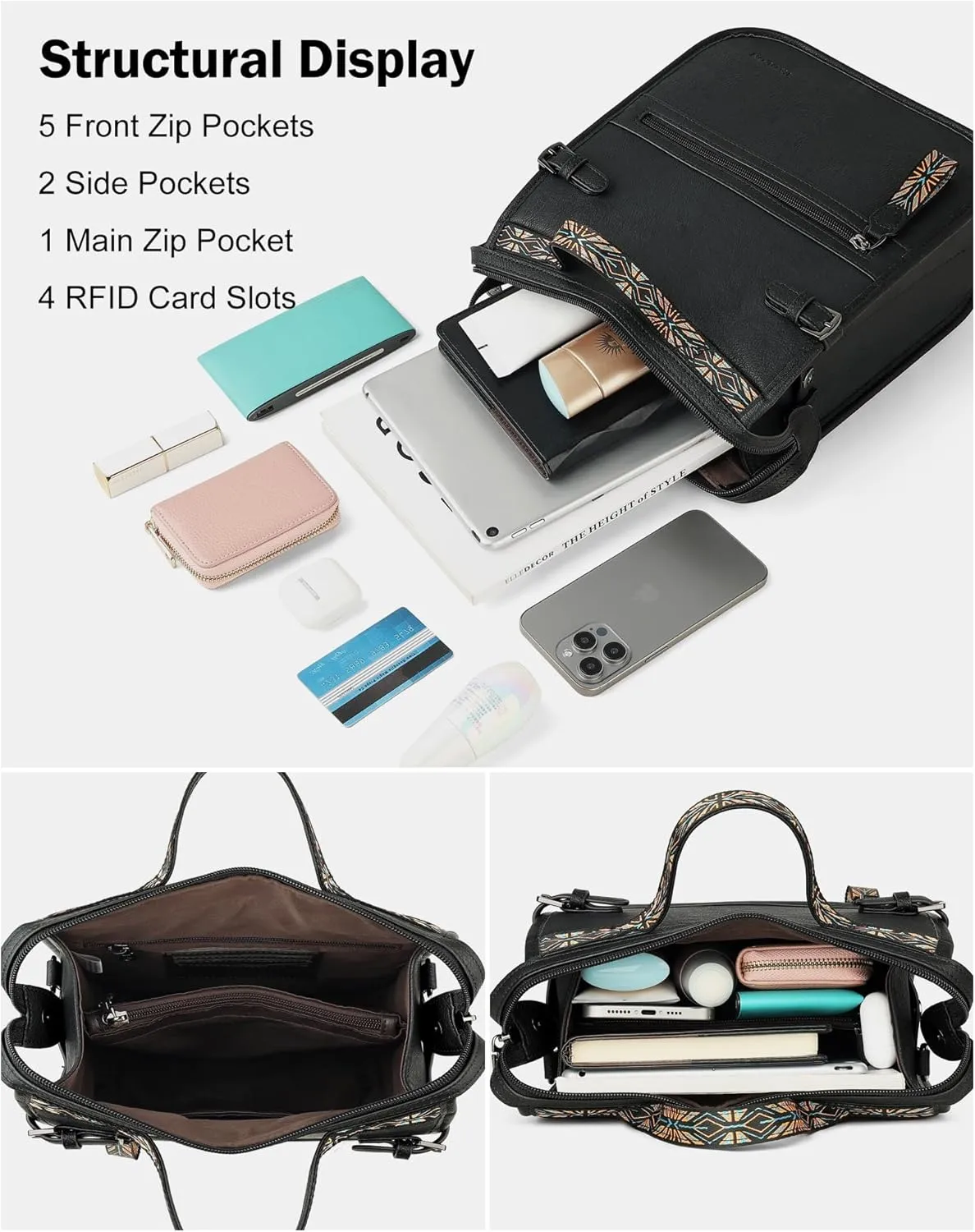 FADEON Crossbody Bags Purses for Women Designer Cross Body Shoulder Bag Purse PU Leather Top Handle Handbag Wide Strap