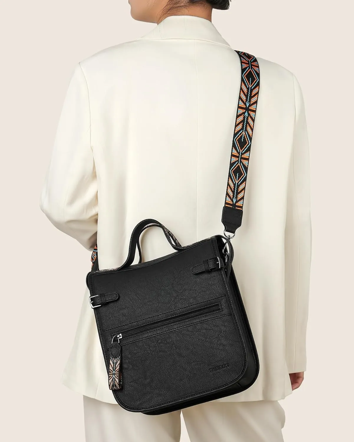 FADEON Crossbody Bags Purses for Women Designer Cross Body Shoulder Bag Purse PU Leather Top Handle Handbag Wide Strap