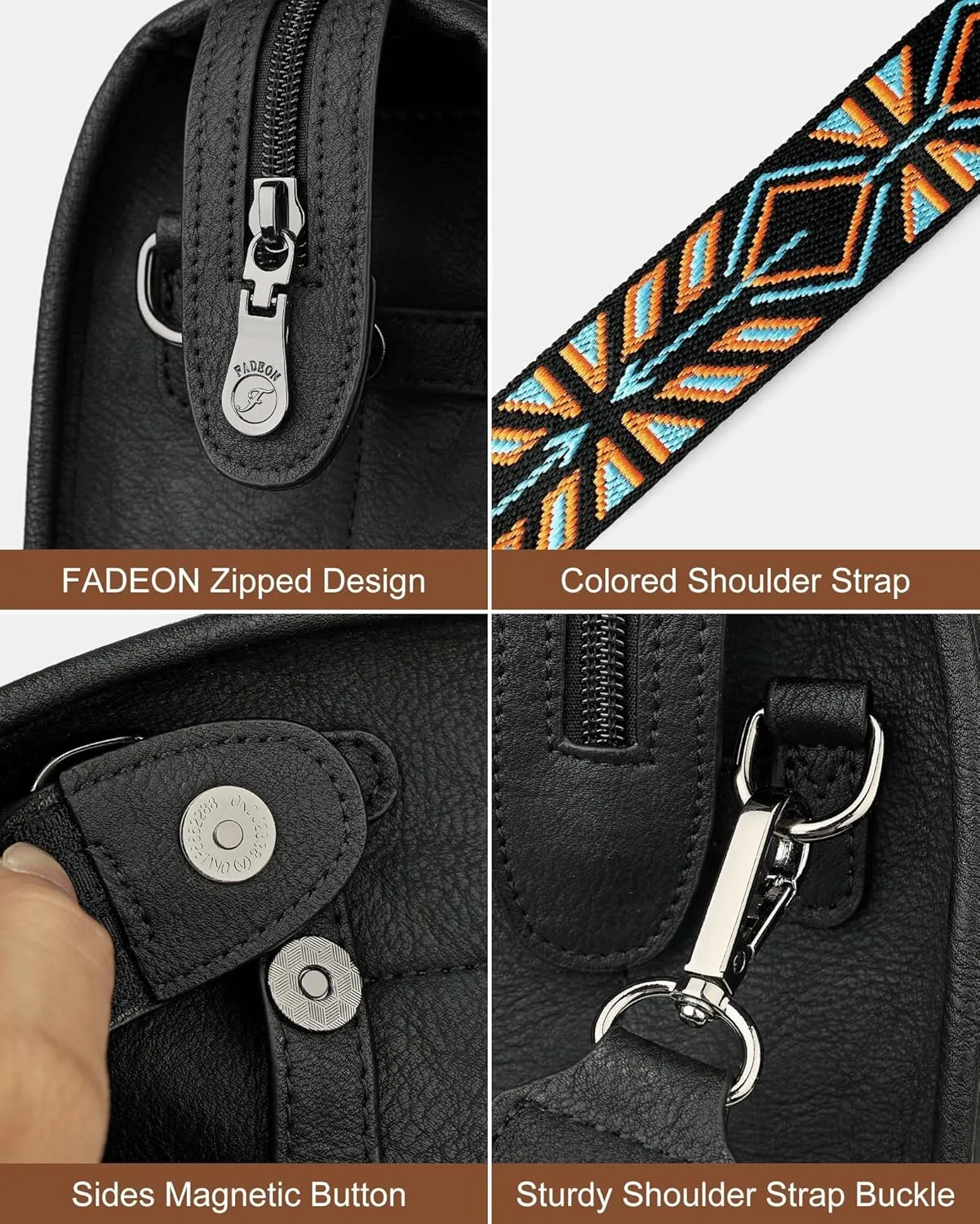 FADEON Crossbody Bags Purses for Women Designer Cross Body Shoulder Bag Purse PU Leather Top Handle Handbag Wide Strap
