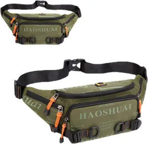 Fanny Pack Belt Waist Bag for Men &Women Unisex Waterproof Hip Pack with Headphone Jack and Zipper Adjustable Strap Running Pack for Outdoors & Gym (Army Green)