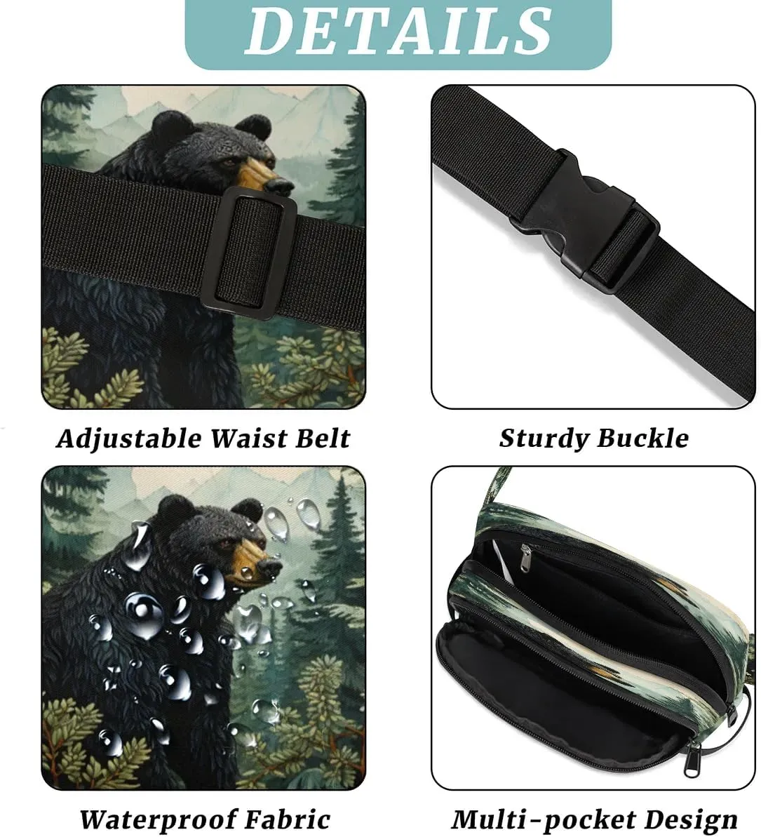 Fanny Pack Crossbody for Women Men Bear Fanny Pack Cross Body Bag for Shopping Traveling Running Hiking Cycling
