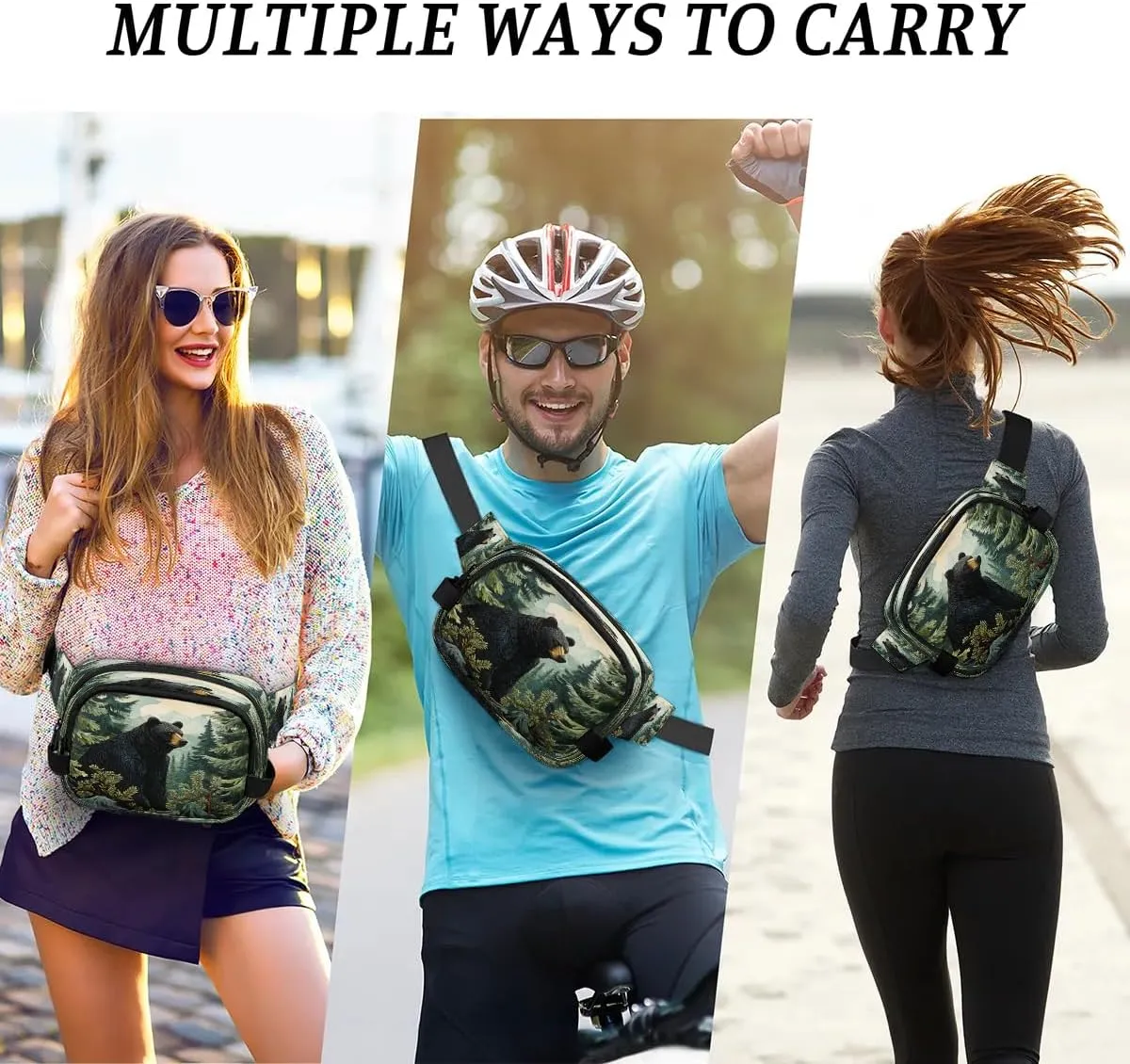 Fanny Pack Crossbody for Women Men Bear Fanny Pack Cross Body Bag for Shopping Traveling Running Hiking Cycling