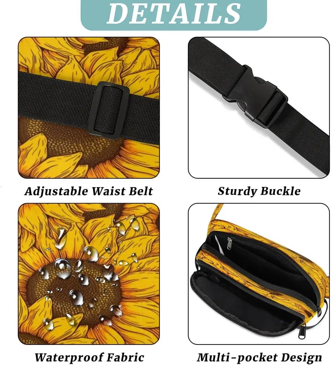 Fanny Pack Crossbody for Women Men Floral Sunflowers Fanny Pack Cross Body Bag for Shopping Traveling Running Hiking Cycling