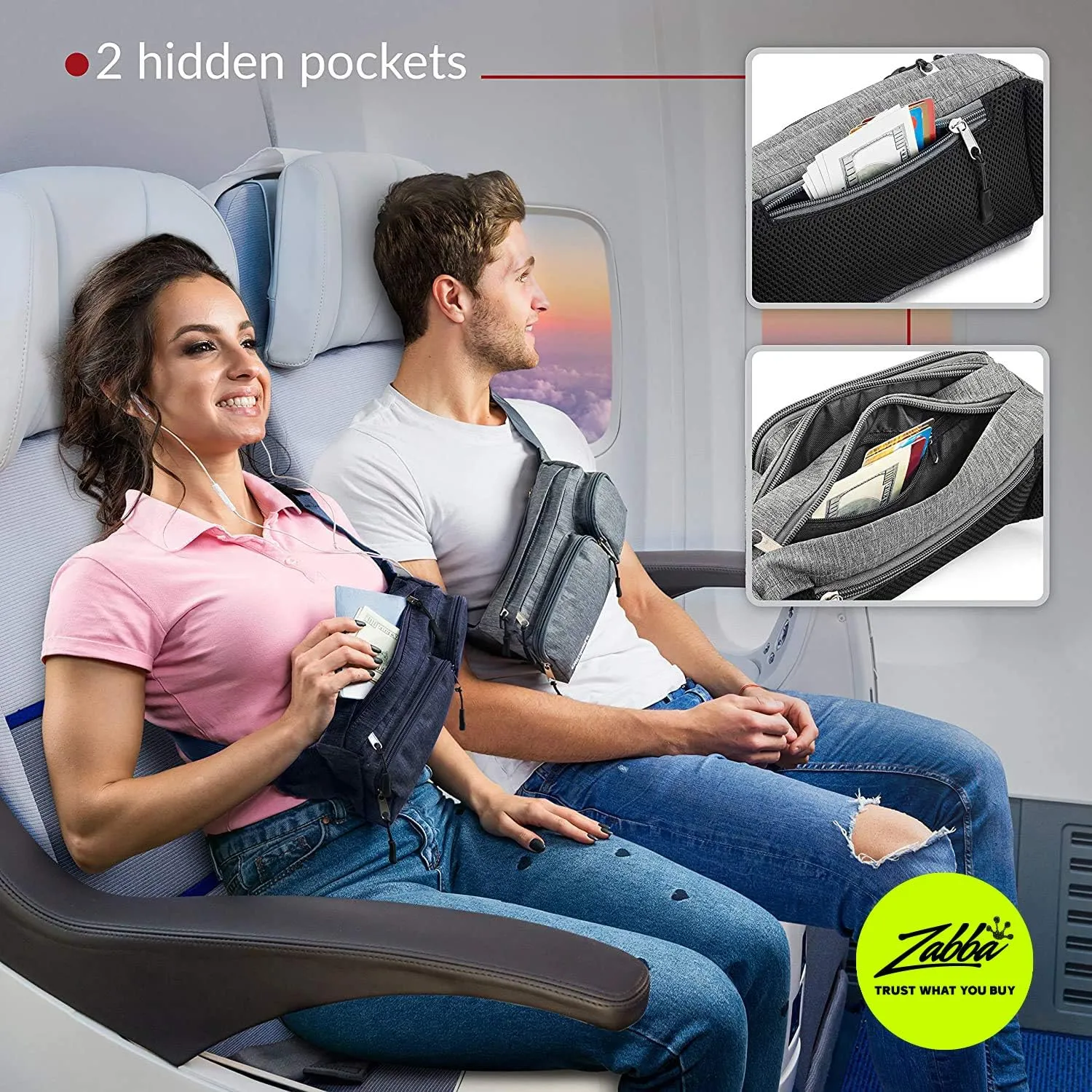 Fanny Pack For Women & Men Cute Waist Bag - Hiking Travel Camp Running - Headphone Hole, Money Belt with 6 Pockets, Strap Extension - Easy Carry Any Phone, Passport, Wallet - Water Resistant Holder