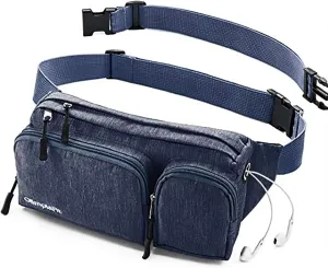 Fanny Pack For Women & Men Cute Waist Bag - Hiking Travel Camp Running - Headphone Hole, Money Belt with 6 Pockets, Strap Extension - Easy Carry Any Phone, Passport, Wallet - Water Resistant Holder