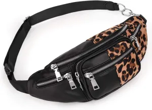 Fanny-Pack-for-Women-Leather Vegan UTO Waist Bag Lightweight Multi Zipper Pockets Shoulder Purse