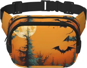 Fanny Pack For Women Men Waterproof Adjustable Belt Bags Waist Pack Fashion Crossbody Bags Horror Forest Pumpkin Bats Bum Bag For Running Workout Hiking Traveling