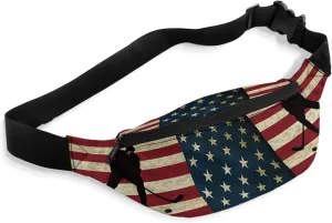 Fanny Pack,Hockey Sport Theme Athlete Rustic American Flag Adjustable Belt Strap Running Pack for Sports Exercise Walking Hiking Travel 14"x5"