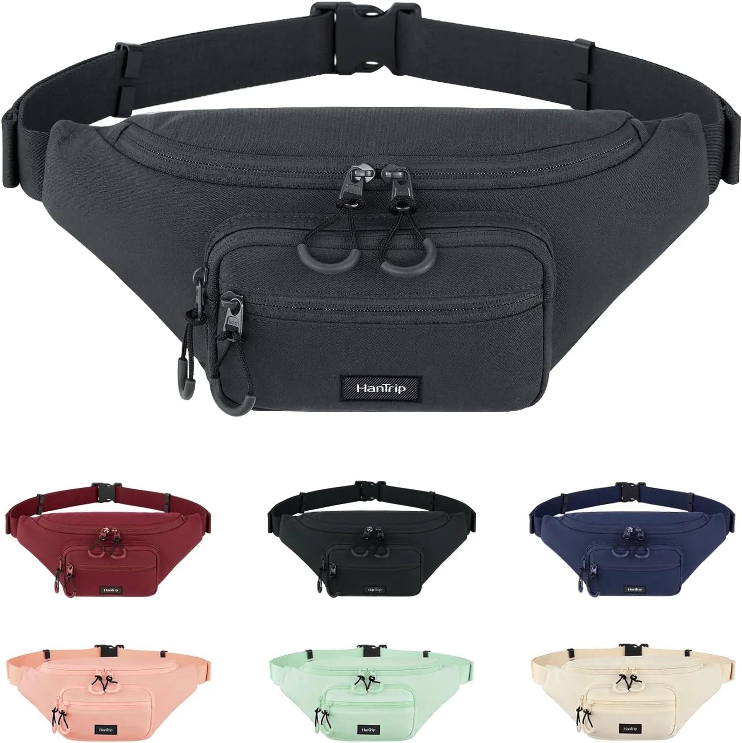 Fanny Packs for Women Men, Small Travel Fanny Pack Lightweight Crossbody Waist Bag Large Capacity, Water Resistant Belt Bags with Adjustable Strap for Hiking, Cycling(Dark Gray)