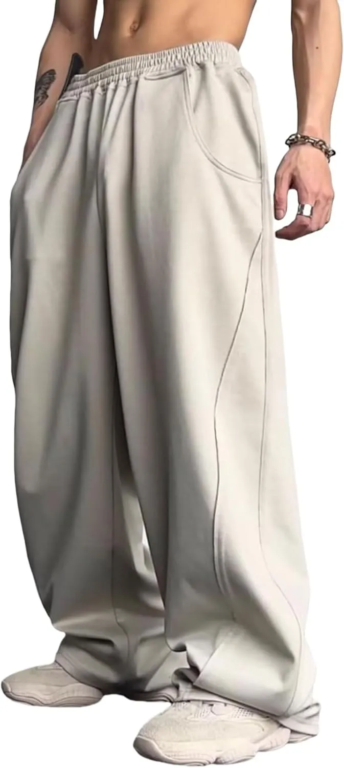 FCOOLYEET Mens Baggy Sweatpants Y2k Track Pants Drawstring Yoga Gym Workout Pants Wide Leg Long Pants Streetwear