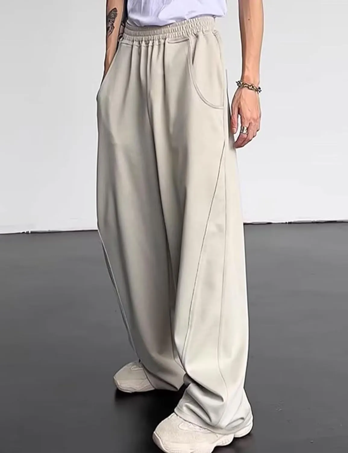 FCOOLYEET Mens Baggy Sweatpants Y2k Track Pants Drawstring Yoga Gym Workout Pants Wide Leg Long Pants Streetwear