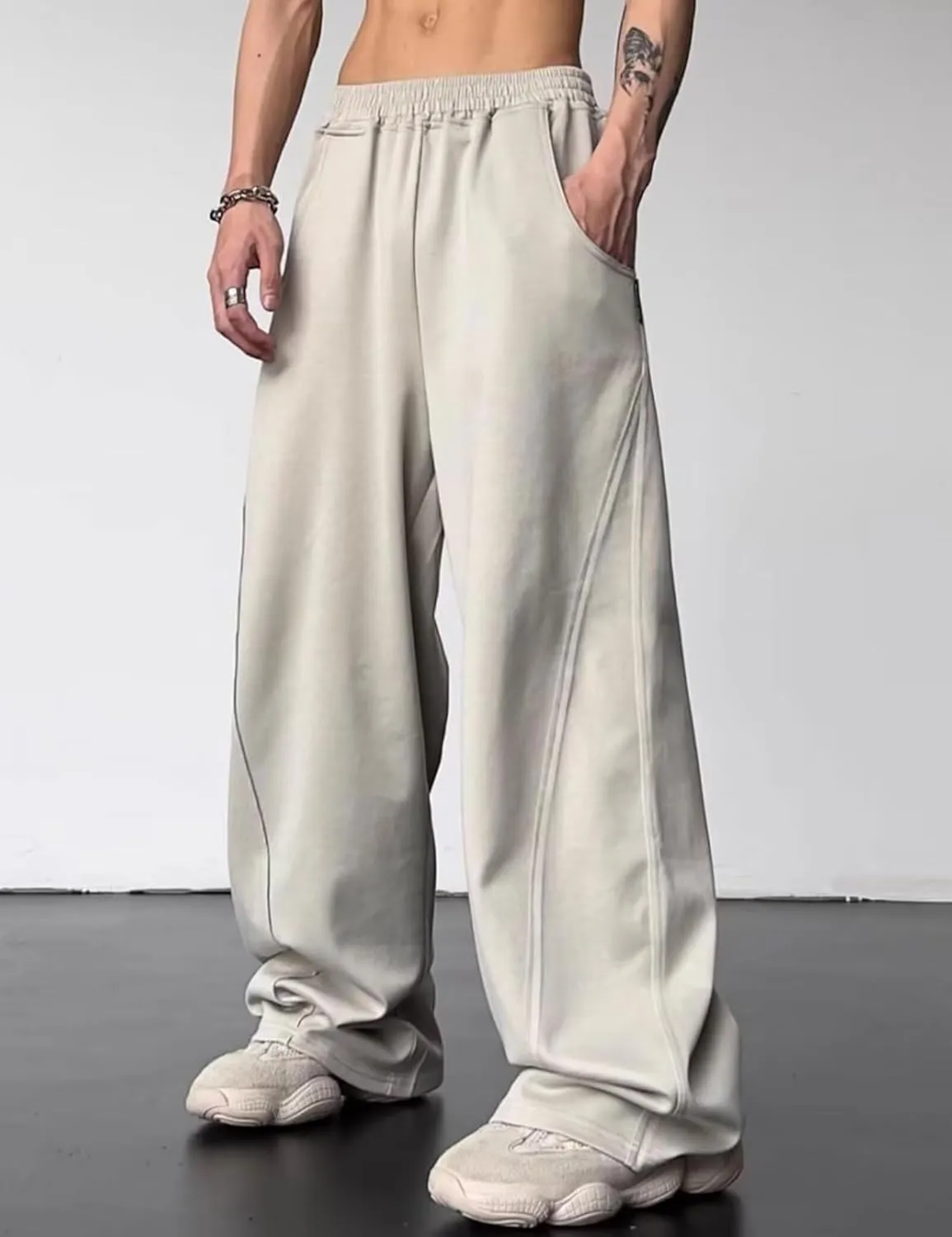 FCOOLYEET Mens Baggy Sweatpants Y2k Track Pants Drawstring Yoga Gym Workout Pants Wide Leg Long Pants Streetwear