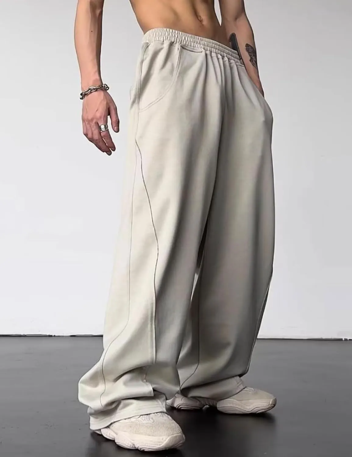 FCOOLYEET Mens Baggy Sweatpants Y2k Track Pants Drawstring Yoga Gym Workout Pants Wide Leg Long Pants Streetwear