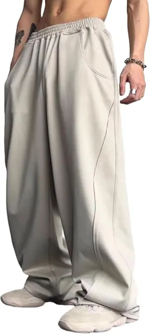 FCOOLYEET Mens Baggy Sweatpants Y2k Track Pants Drawstring Yoga Gym Workout Pants Wide Leg Long Pants Streetwear