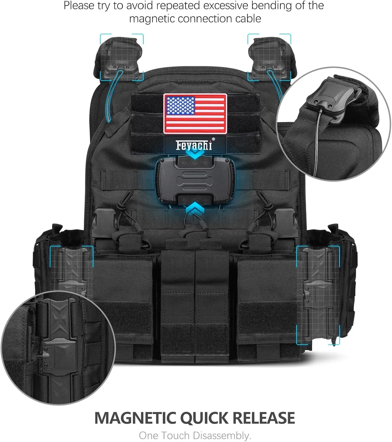Feyachi Magnetic Tactical Vest Bulletproof - TM 20 Airsoft Vest MOLLE System Quick Release One Button Disassembly
